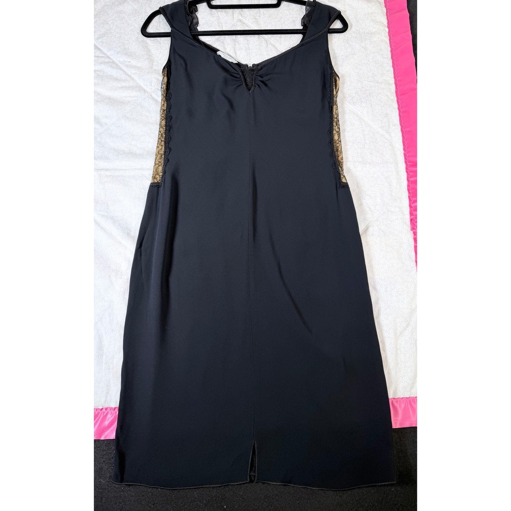 Pollini Italy Black Lace Side Panel Midi Dress V-Neck Sleeveless Size 8